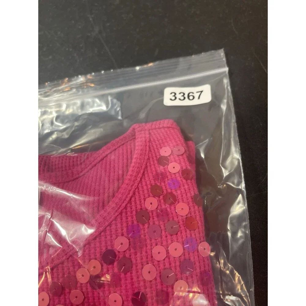 Quacker Factory Pink Sequin Waffle Knit Long Sleeve Top NWOT Pullover 3X